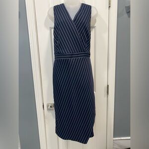 Banana Republic Womens Blue Pinstripe Sleeveless Dress V Neck size 14